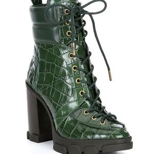 MICHAEL KORS RIDLEY CROCODILE EMBOSSED LEATHER LACE-UP BOOT. Never worn.
